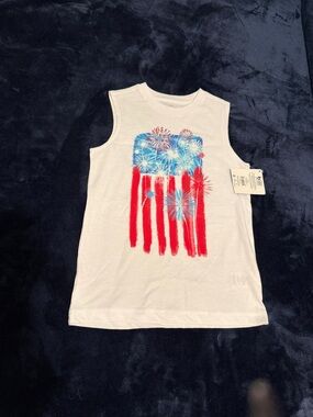 Kids White Sleeveless Tee Red & Blue Firework Flag Graphic -  sm 6/7 Unbranded